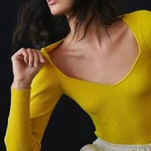 Anthropologie Maeve Sweetheart Ribbed Knit Sweater in chartreuse